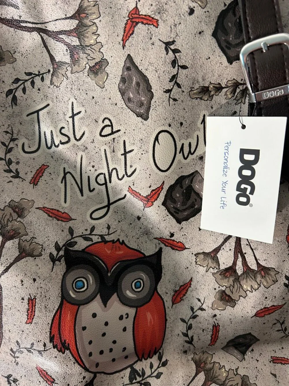 DOGO Just a Night Owl Tote Bag Vegan Leather Woodland Forest - NWT